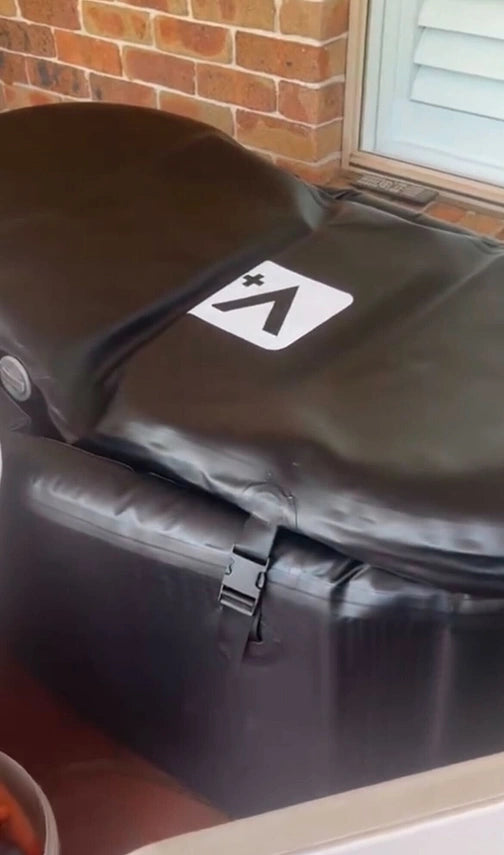 Vital plus ice bath lid close up showing strap buckle and seal quality issues